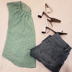 Mint green polka dot blouse
